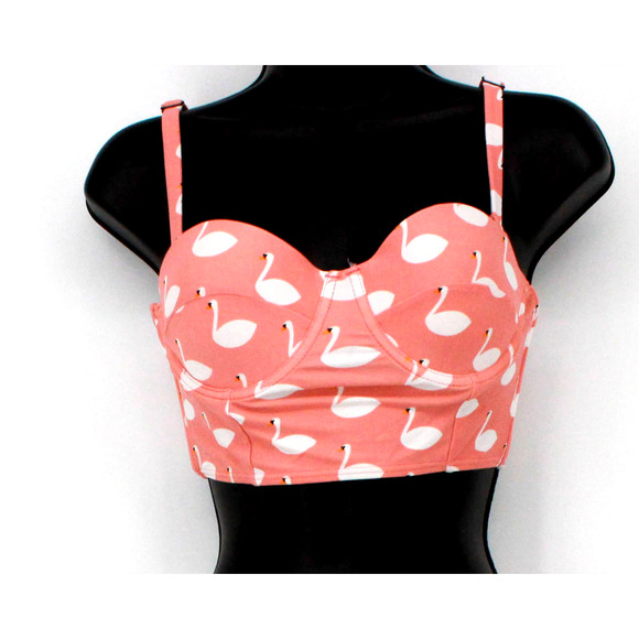 Swimsuit Pink & White Swan Print Contoured Bikini Top Only Size Large - Picture 3 of 8